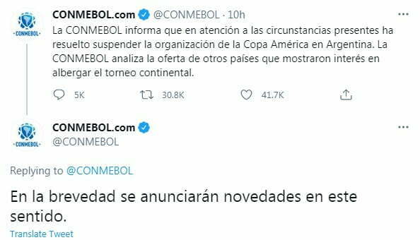 Conmebol suspende la Copa Am&eacute;rica en Argentina