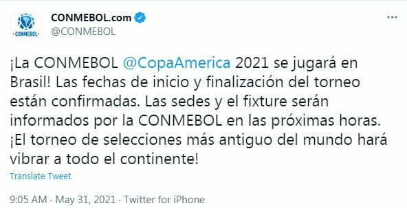 Es oficial, Copa Am&eacute;rica 2021 ya tiene sede definida