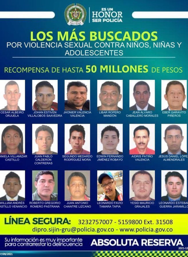 cartel de los violadores m&aacute;s buscados en Colombia