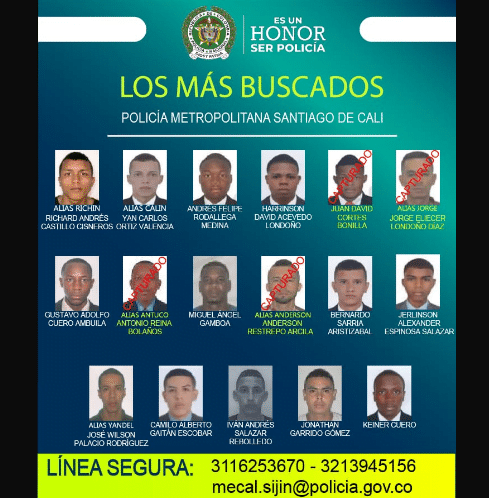 las 17 personas m&aacute;s buscadas en Cali