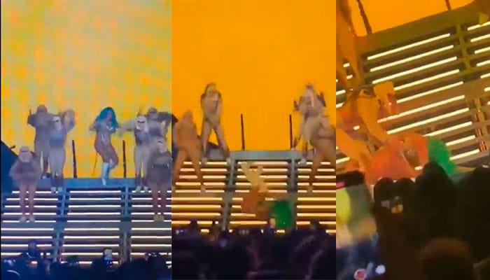 Karol G rod&oacute; por las escaleras y sufri&oacute; fuerte ca&iacute;da en pleno concierto