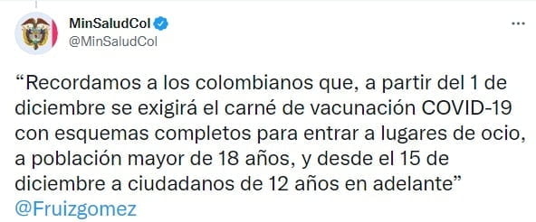se exigir&aacute; carn&eacute; de vacunaci&oacute;n con el esquema completo 