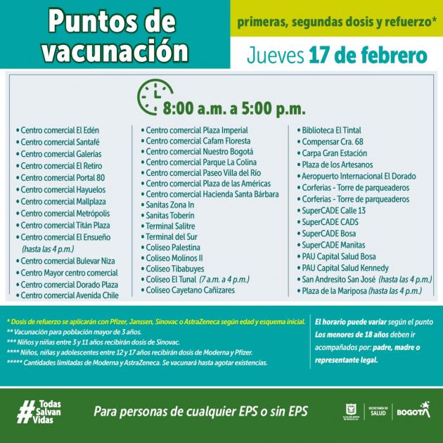 vacunaci&oacute;n y pruebas COVID-19 en Bogot&aacute;