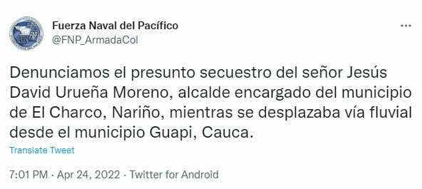 alcalde de El Charco Nari&ntilde;o