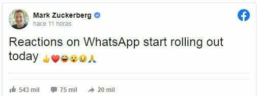 reacciones en WhatsApp
