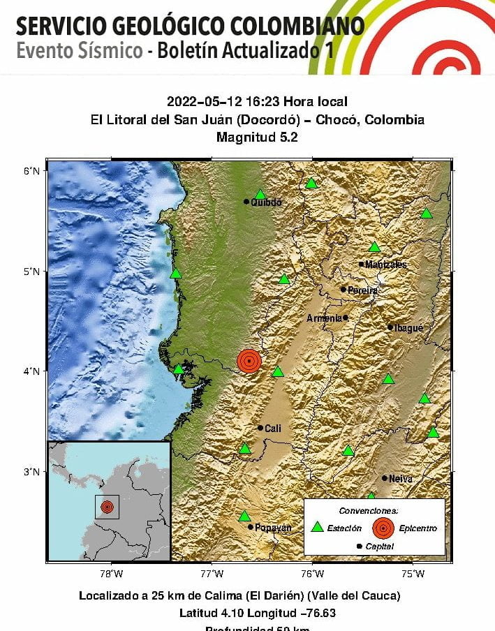 Se sinti&oacute; fuerte temblor en Colombia en la tarde de este jueves