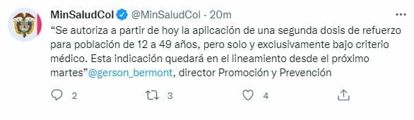 segunda dosis de refuerzo