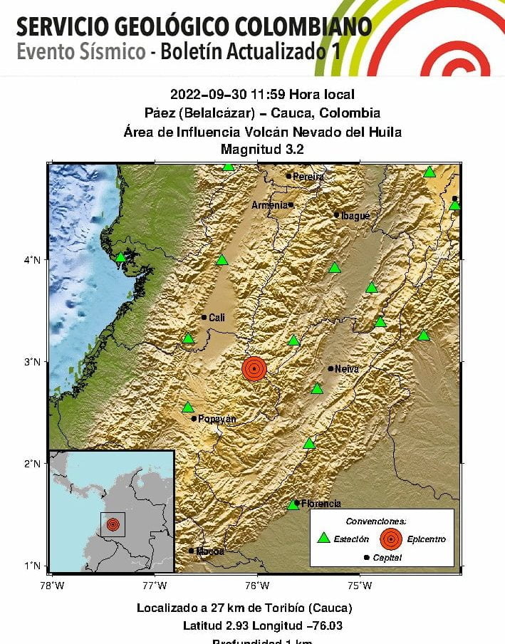 Se registraron dos fuertes temblores en Colombia en menos de 24 horas
