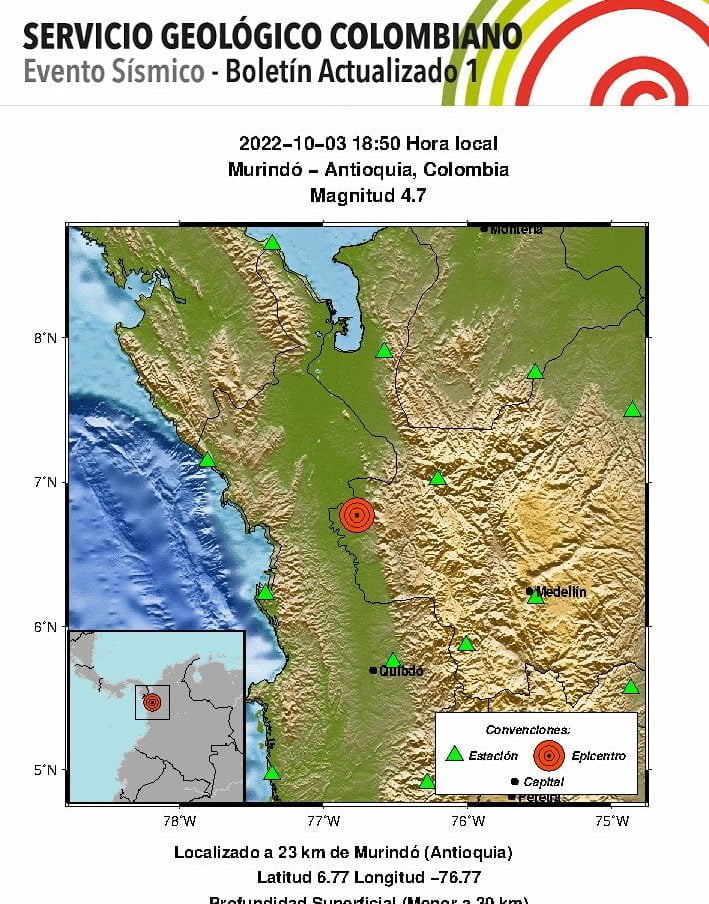 Fuerte temblor se sinti&oacute; en todo el noroccidente de Colombia