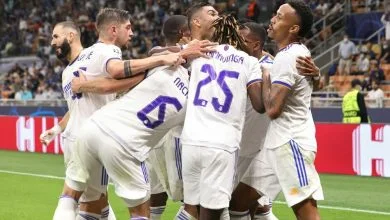 Rodrygo (delantero del Real Madrid) anota y celebra el gol 1-0 a los 89' durante el partido de fútbol FC INTER vs REAL MADRID / Real Madrid Barcelona