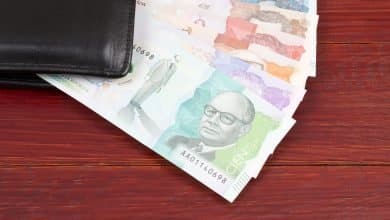 billetera con pesos colombianos de diversa denominaci&oacute;n / bono