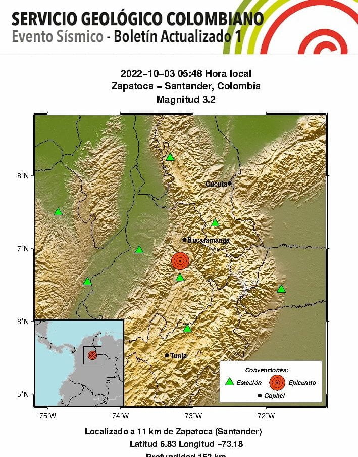 Fuerte temblor en Colombia este lunes 3 de octubre