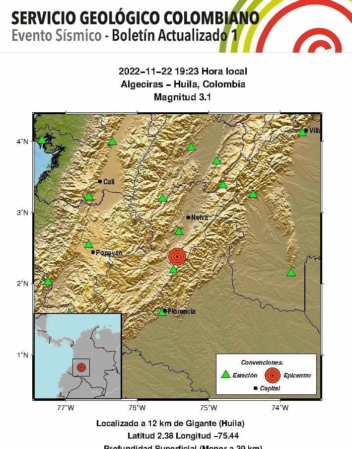 El SGC report&oacute; temblor en Colombia en la noche de este martes