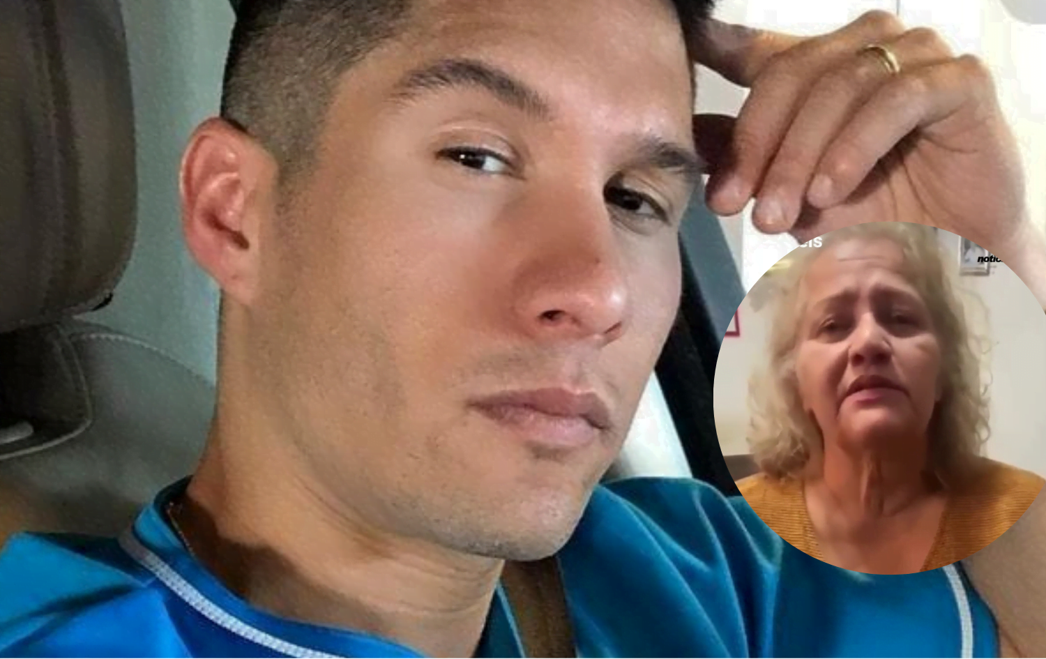 chyno miranda se toma un selfie/ foto superpuesta de su madre