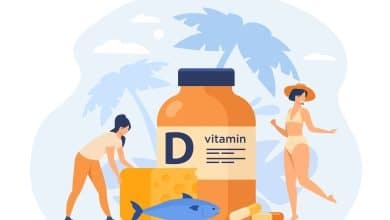 Ilustraci&oacute;n de mujeres adquiriendo vitamina D para evitar la deficiencia, a trav&eacute;s del sol, los alimentos y suplementos