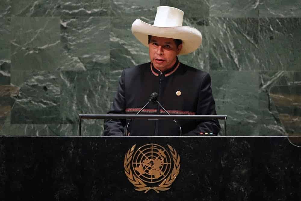 El presidente peruano Pedro Castillo se dirige a la 76&ordf; Sesi&oacute;n de la Asamblea General de la ONU el 21 de setiembre de 2021 en Nueva York.