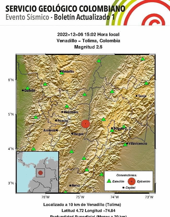 Temblor se sinti&oacute; en Colombia en la tarde de este martes
