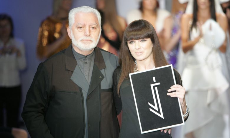 Paco Rabanne (left) and Veronika Jeanvie present their new collection at the Russian Fashion Week in Moscow.