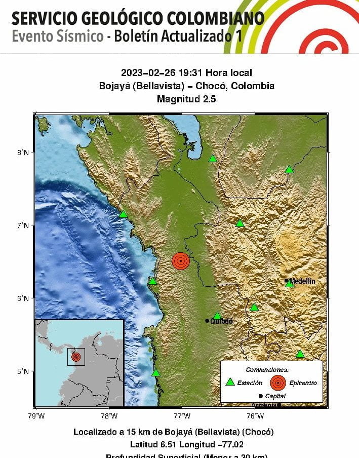 Reportaron temblor en Colombia la noche de este domingo
