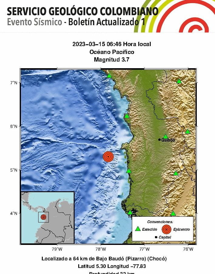 Tres temblores sacudieron a Colombia este mi&eacute;rcoles