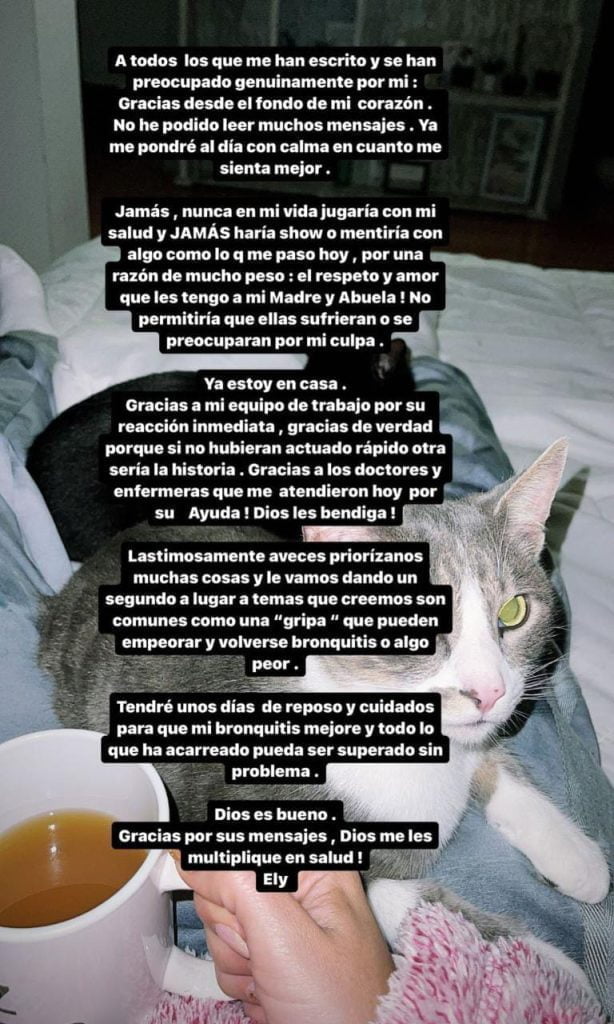 Historia del instagram de Elianis Garrido