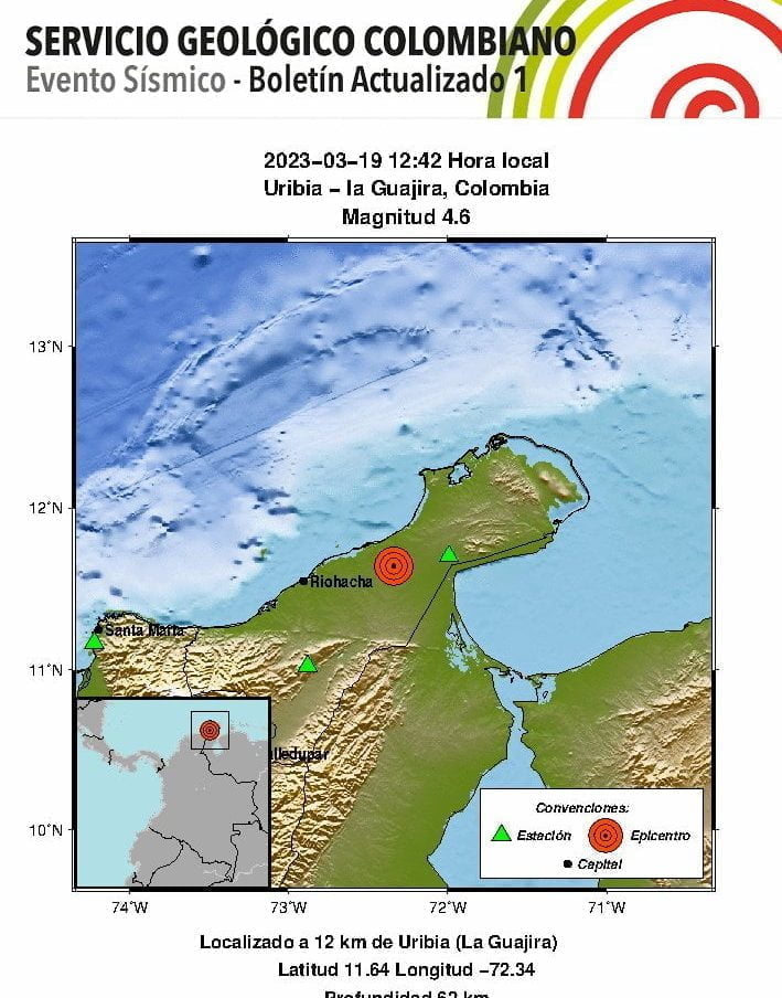 Fuerte temblor se sinti&oacute; en Colombia hace pocos minutos; es el segundo de este domingo