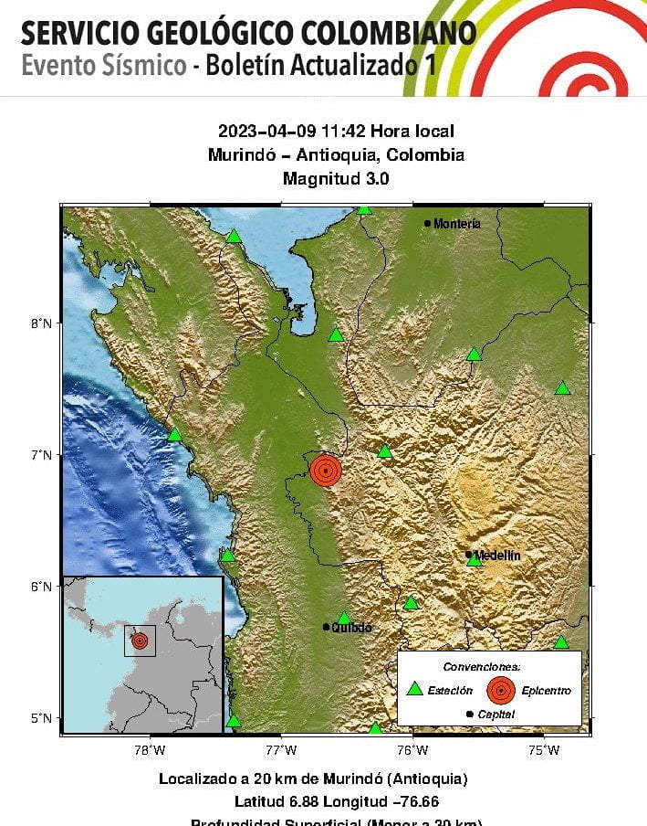 Temblor sacudi&oacute; parte del territorio colombiano este domingo de resurrecci&oacute;n