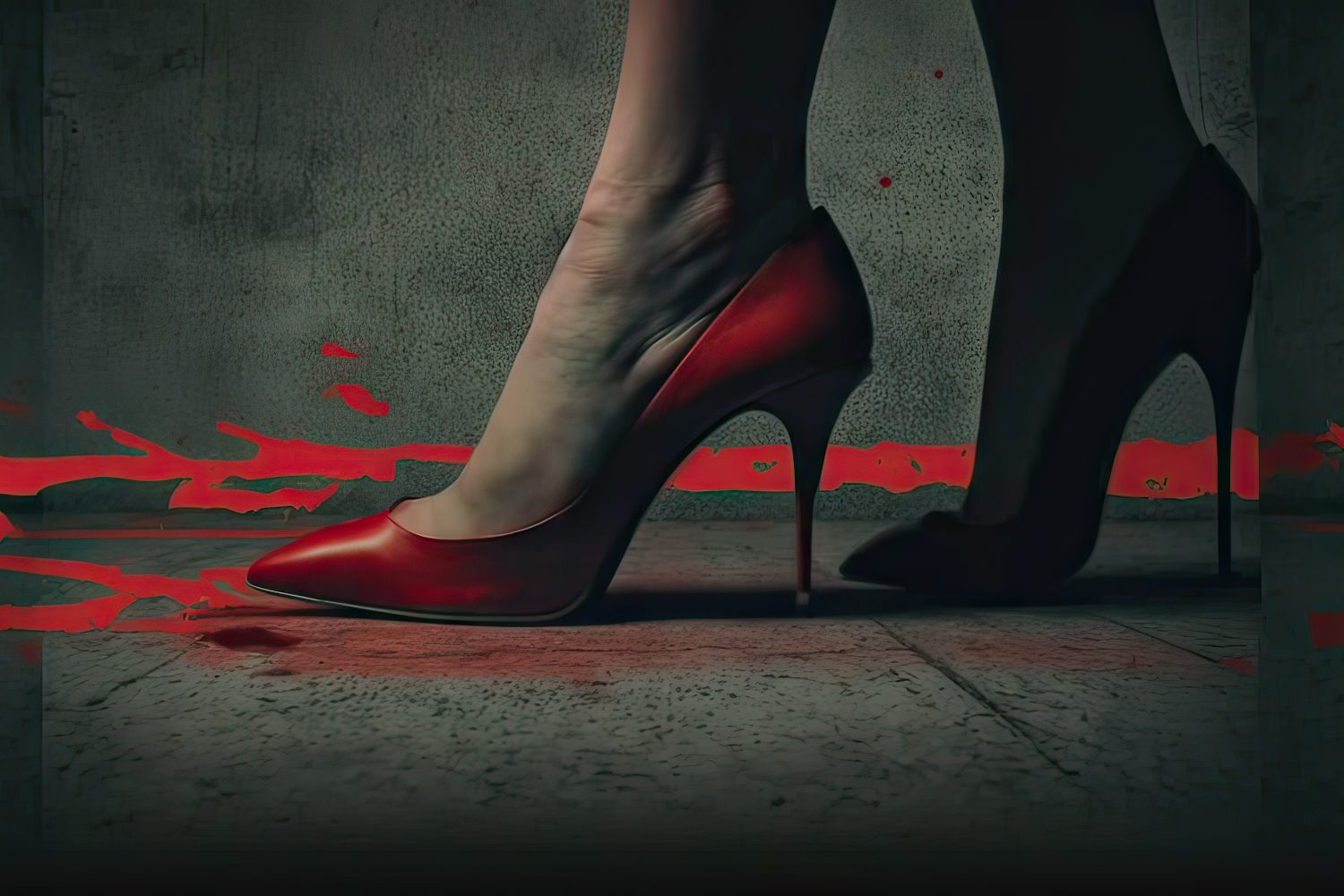 pie de una mujer está en un piso de concreto con sangre en el suelo. trabajadoras sexuales