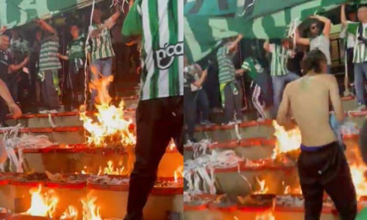 Video: Hinchas del Atl&eacute;tico Nacional incendiaron tribunas en el Atanasio Girardot
