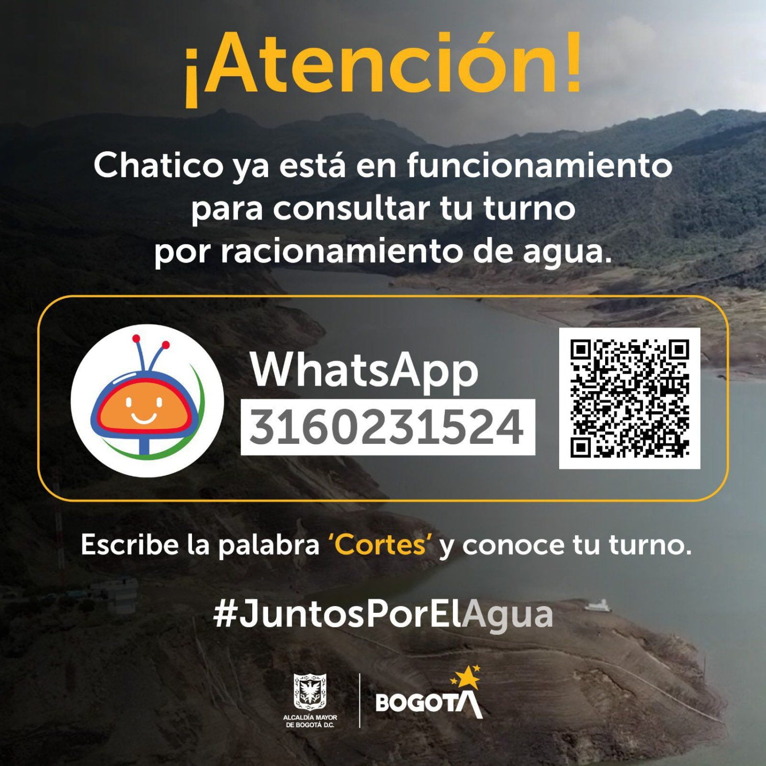 As&iacute; puede activar a 'Chatico' y consultar su turno de racionamiento de agua en Bogot&aacute;