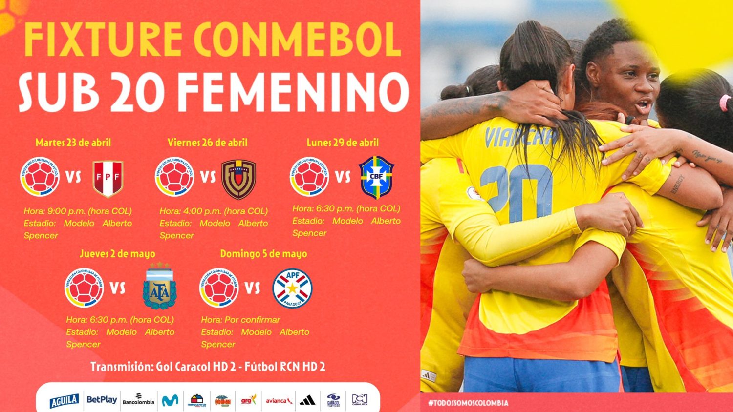Calendario de la Selección Colombia Femenina en la fase final del Sudamericano Sub-20