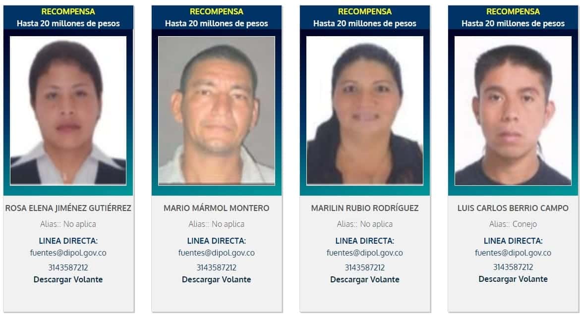 Publican cartel de los delincuentes m&aacute;s buscados en Colombia