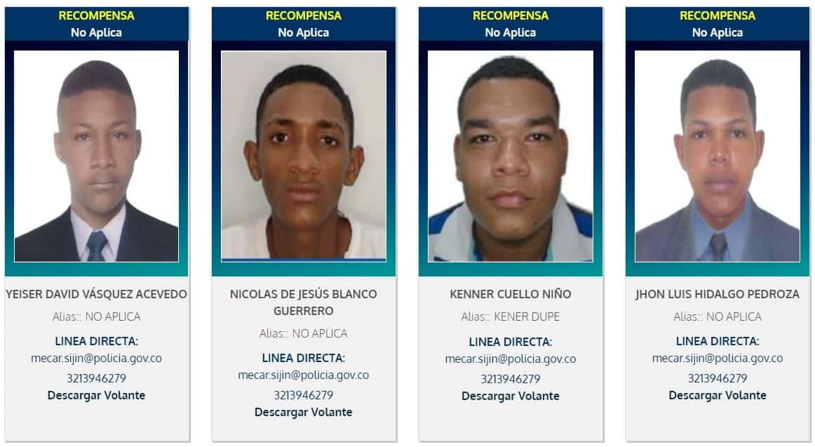 Publican cartel de los delincuentes m&aacute;s buscados en Colombia