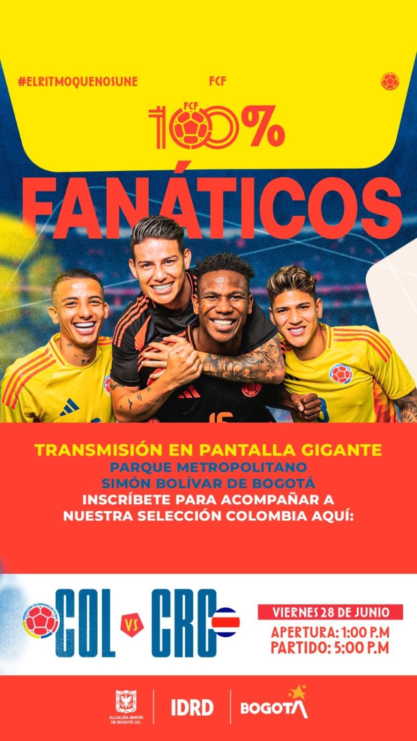 Colombia vs Costa Rica: Así te puedes inscribir para ver el partido en el Parque Simón Bolívar
